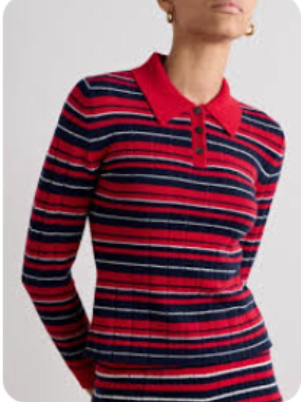 Guest in residence Red and Navy cashmere Striped Polo Sweater - Women's